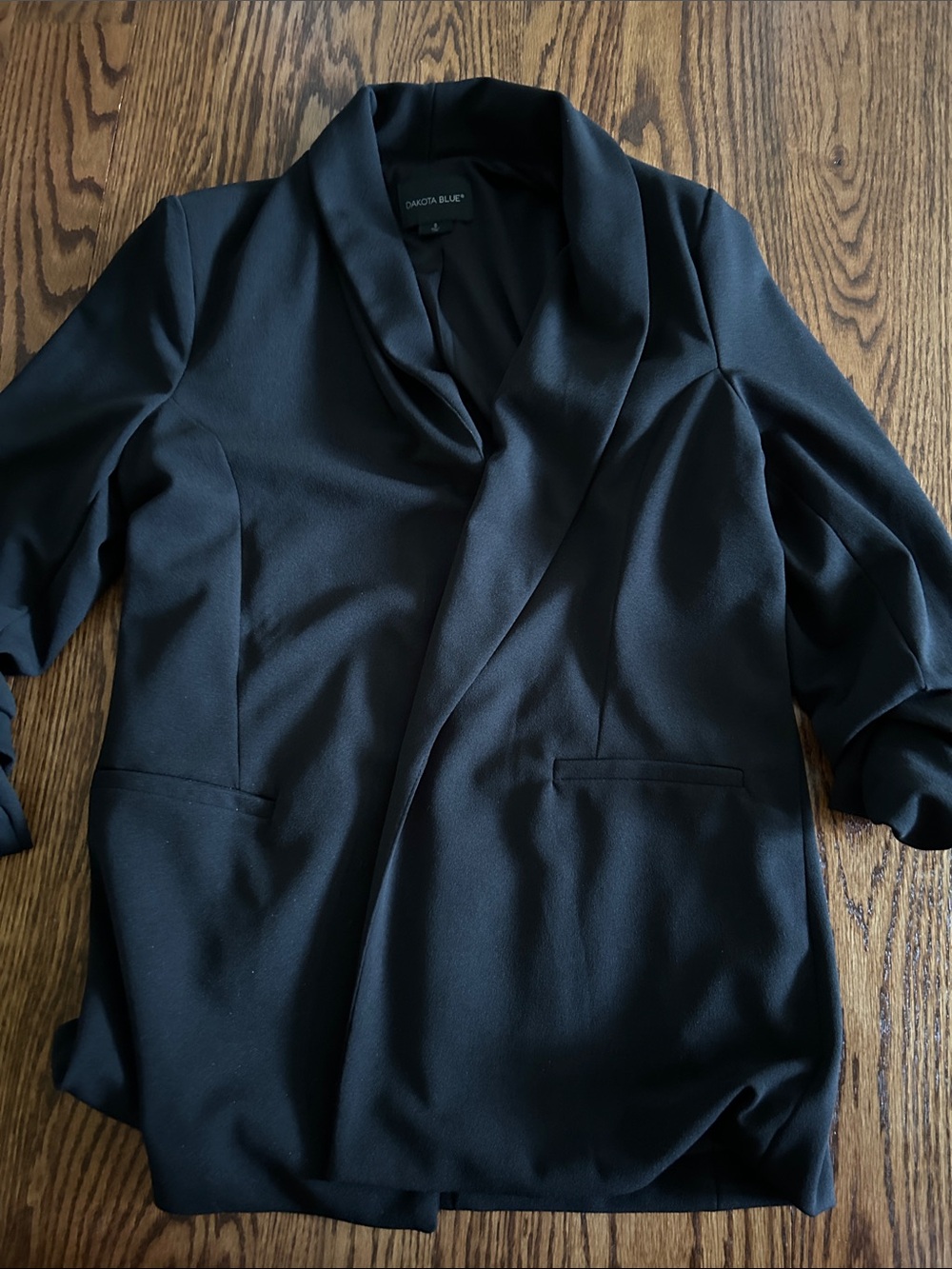 Dakota Blue Black Draped Open Blazer